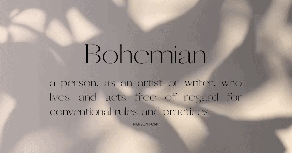 Bohemian definiton in Boho Pierson font on Canva