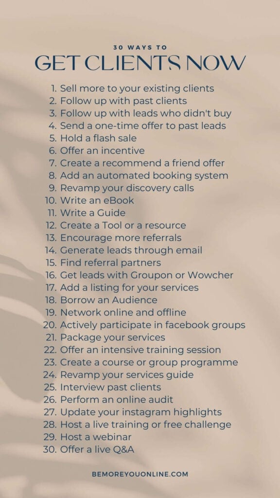 list of 30 ways to get new clients