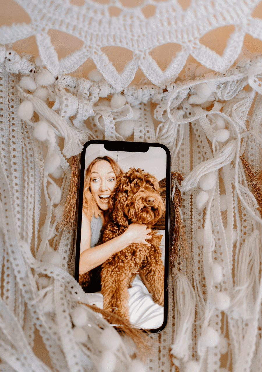 Danielle Garber Brand designer and Red the labradoodle Be More you branding and marketing