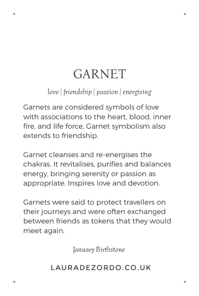 Garnet Stone meaning card designed for Laura De Zordo