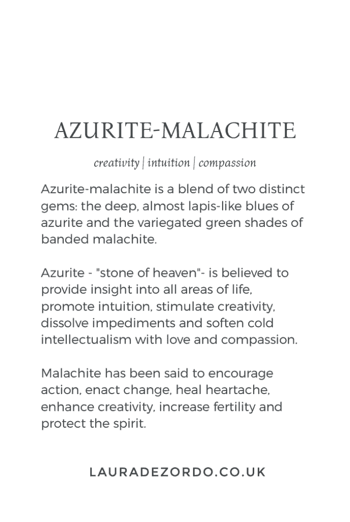 Azurite - malachite stone meaning card designed for Laura De Zordo
